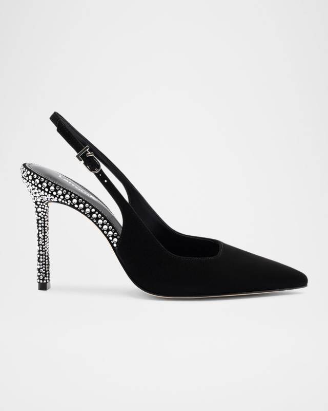 Kaitlan Crystal-Studded Suede Slingback Pumps
